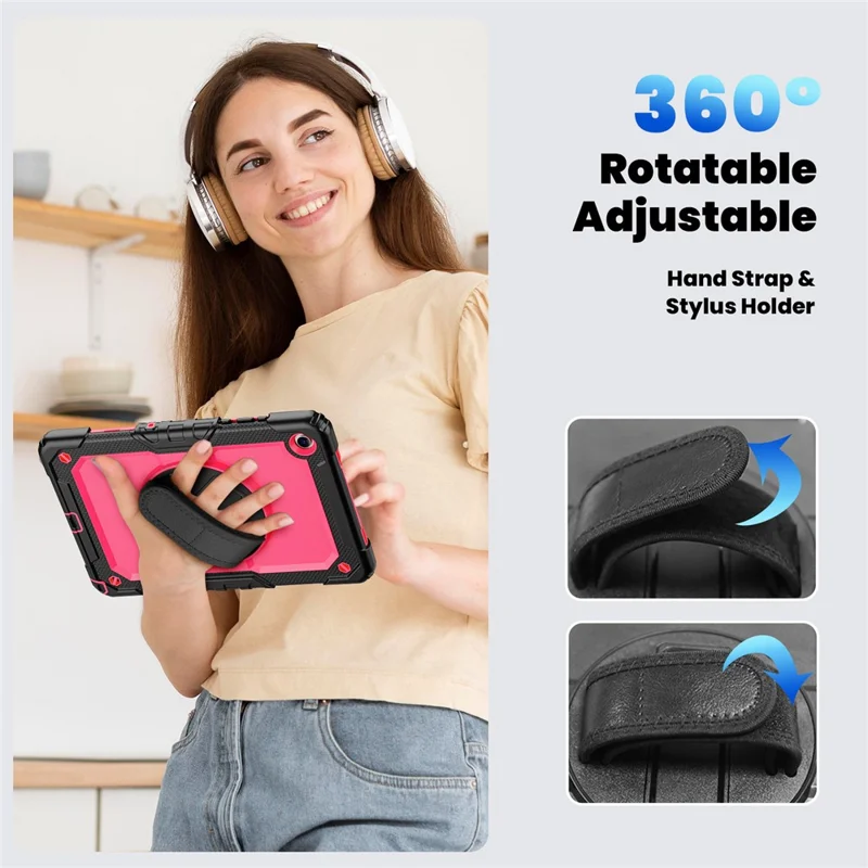 For Samsung Galaxy Tab A11+ / A9+ Protective Cover PC+Silicone Kickstand Tablet Case - Rose+Black