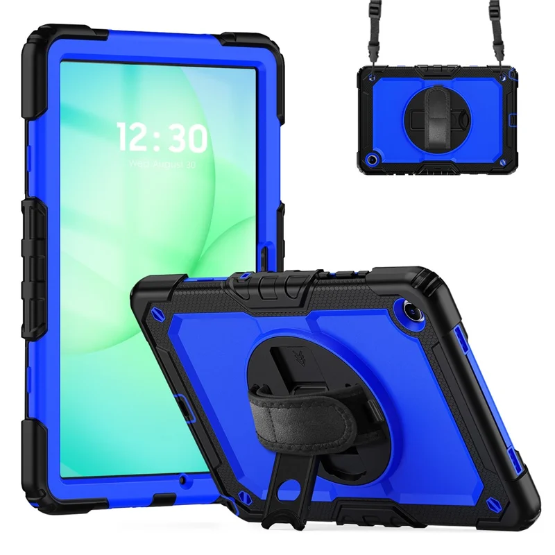 For Samsung Galaxy Tab A11+ / A9+ Protective Cover PC+Silicone Kickstand Tablet Case - Dark Blue+Black