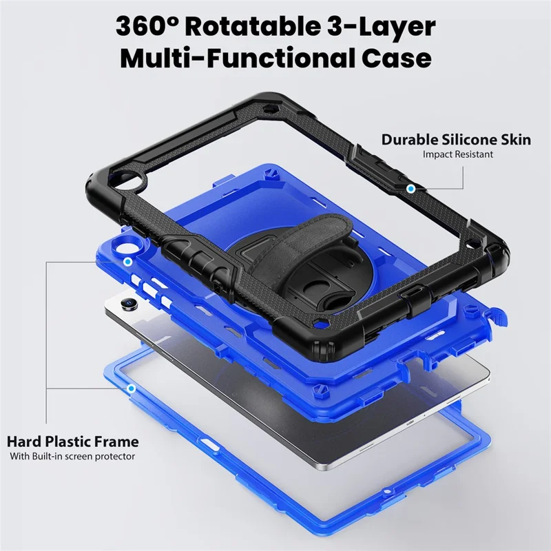 For Samsung Galaxy Tab A11+ / A9+ Protective Cover PC+Silicone Kickstand Tablet Case - Dark Blue+Black