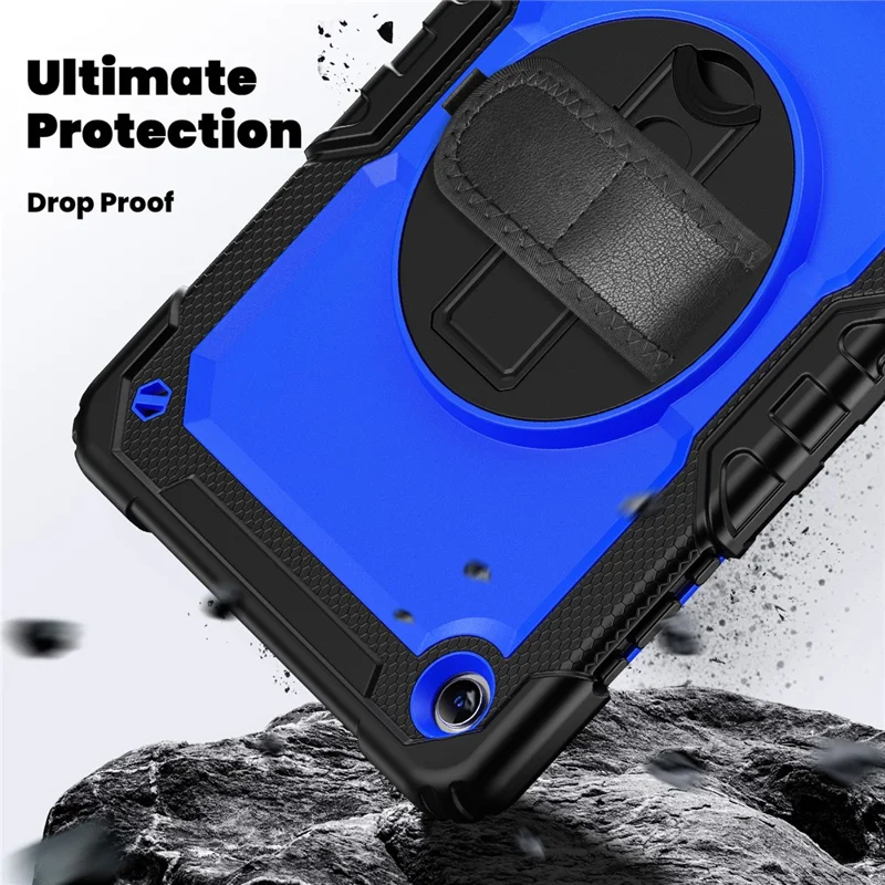 For Samsung Galaxy Tab A11+ / A9+ Protective Cover PC+Silicone Kickstand Tablet Case - Dark Blue+Black