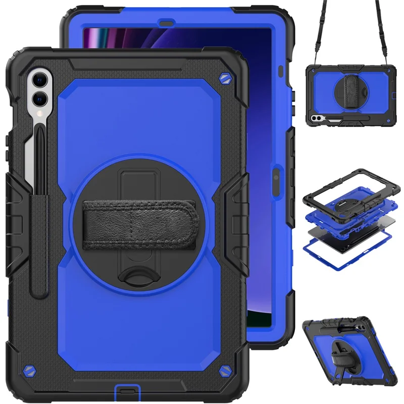 For Samsung Galaxy Tab S9 FE+ SM-X610 SM-X616B PC+Silicone Tablet Cover with Kickstand -  Dark Blue+Black
