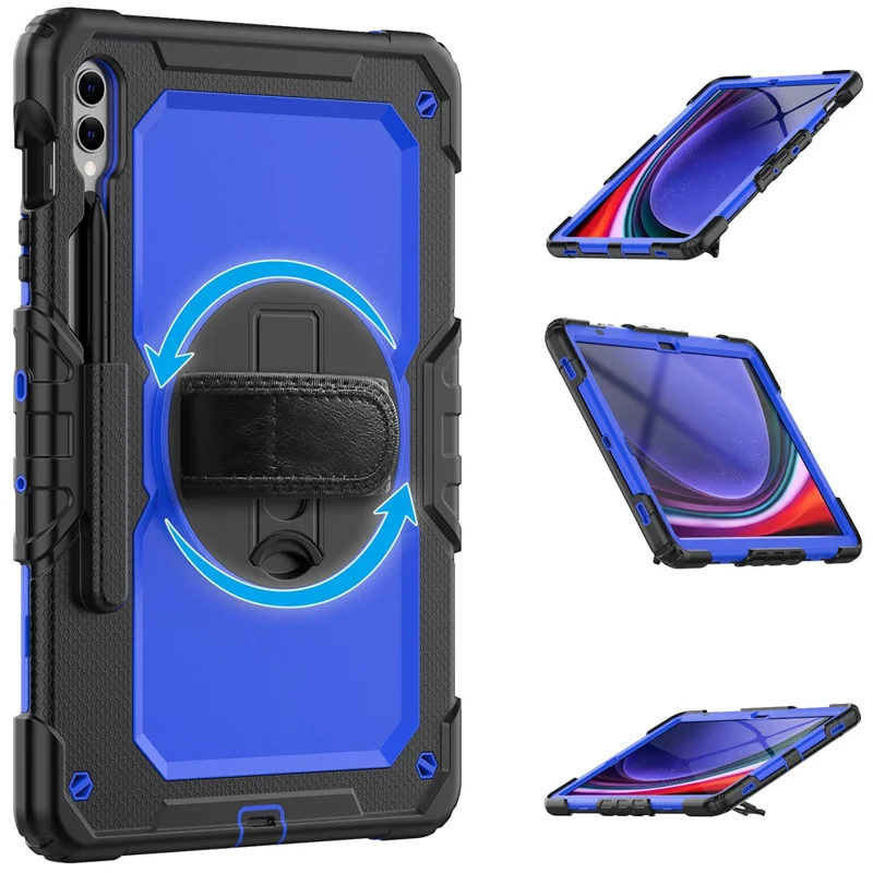 For Samsung Galaxy Tab S9 FE+ SM-X610 SM-X616B PC+Silicone Tablet Cover with Kickstand -  Dark Blue+Black