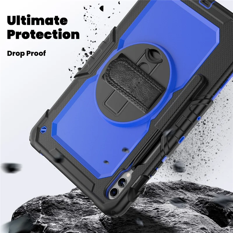 For Samsung Galaxy Tab S9 FE+ SM-X610 SM-X616B PC+Silicone Tablet Cover with Kickstand -  Dark Blue+Black
