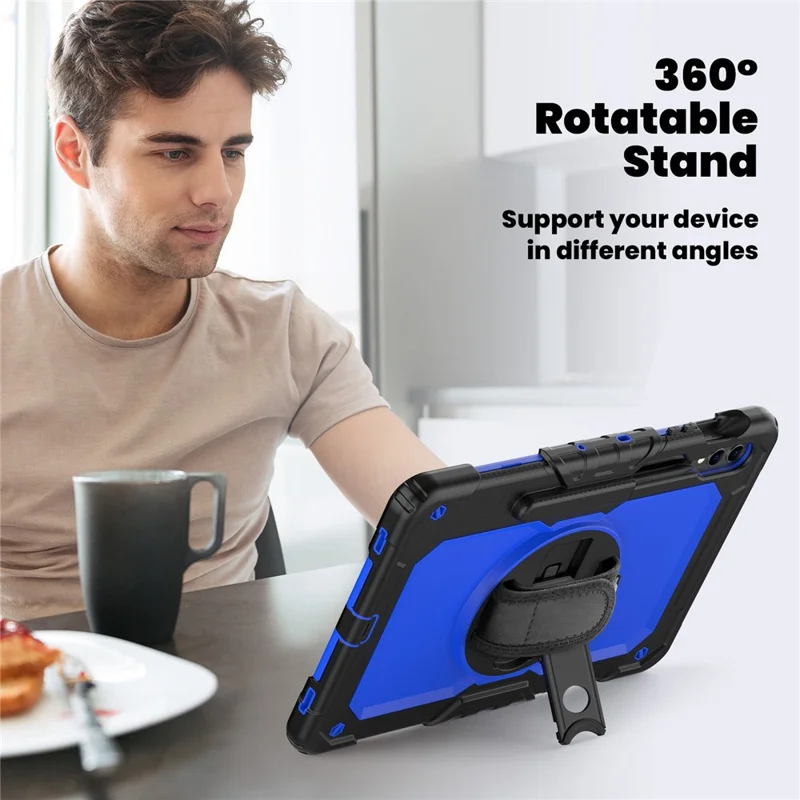 For Samsung Galaxy Tab S9 FE+ SM-X610 SM-X616B PC+Silicone Tablet Cover with Kickstand -  Dark Blue+Black