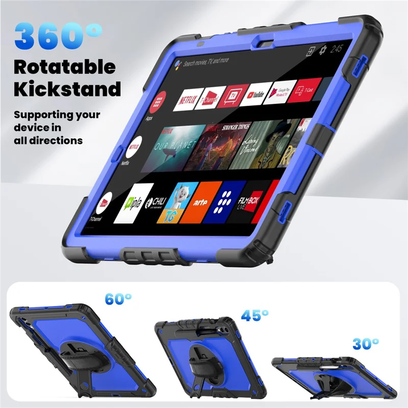 For Samsung Galaxy Tab S9 FE+ SM-X610 SM-X616B PC+Silicone Tablet Cover with Kickstand -  Dark Blue+Black