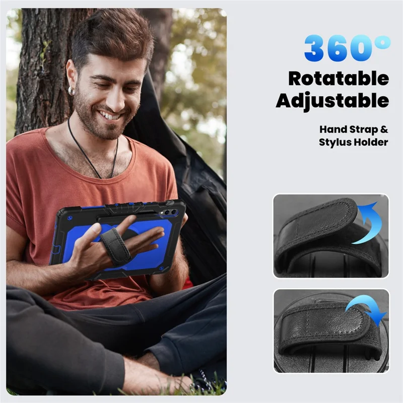 For Samsung Galaxy Tab S9 FE+ SM-X610 SM-X616B PC+Silicone Tablet Cover with Kickstand -  Dark Blue+Black