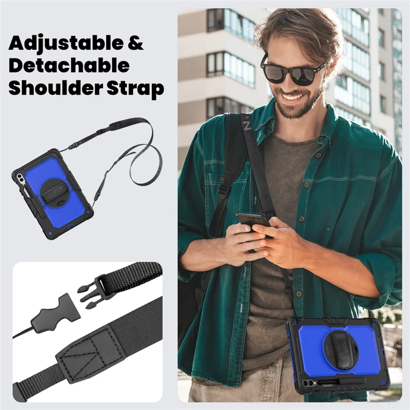 For Samsung Galaxy Tab S9 FE+ SM-X610 SM-X616B PC+Silicone Tablet Cover with Kickstand -  Dark Blue+Black