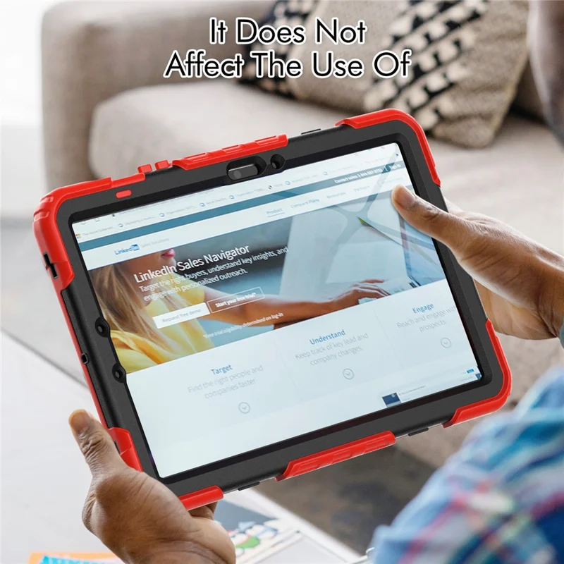 For Samsung Galaxy Tab S10 Lite / S10 FE / S9 FE SM-X510 SM-X516B PC+Silicone Kickstand Tablet Cover with Hand Strap - Black+Red
