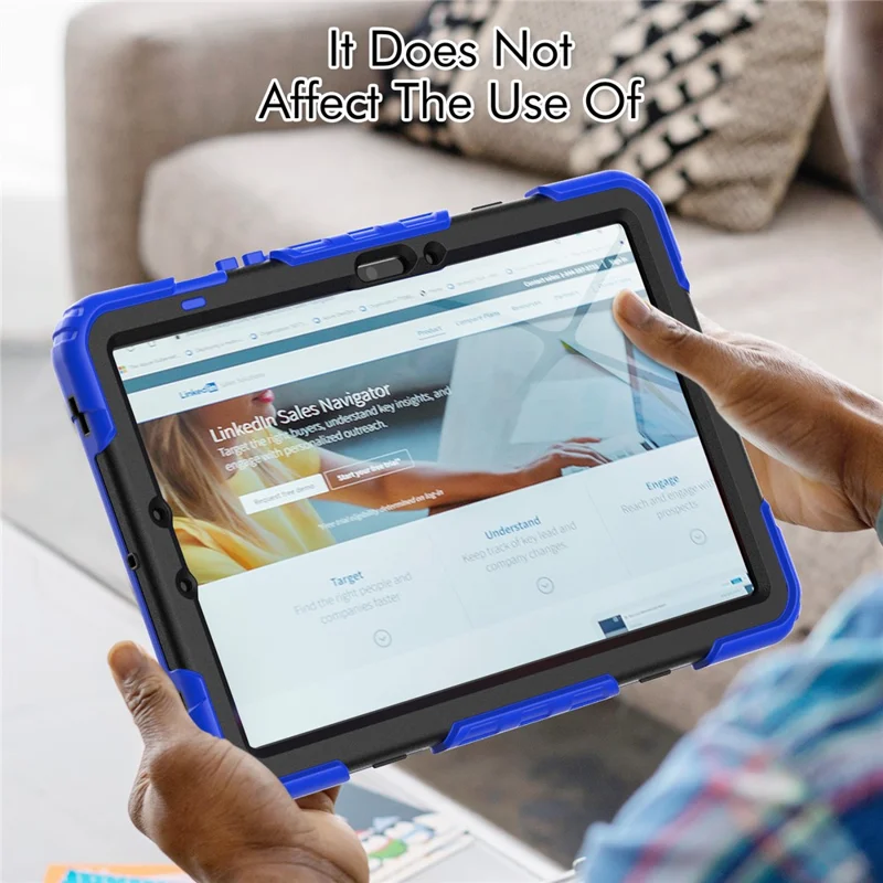 For Samsung Galaxy Tab S10 Lite / S10 FE / S9 FE SM-X510 SM-X516B PC+Silicone Kickstand Tablet Cover with Hand Strap - Black+Dark Blue