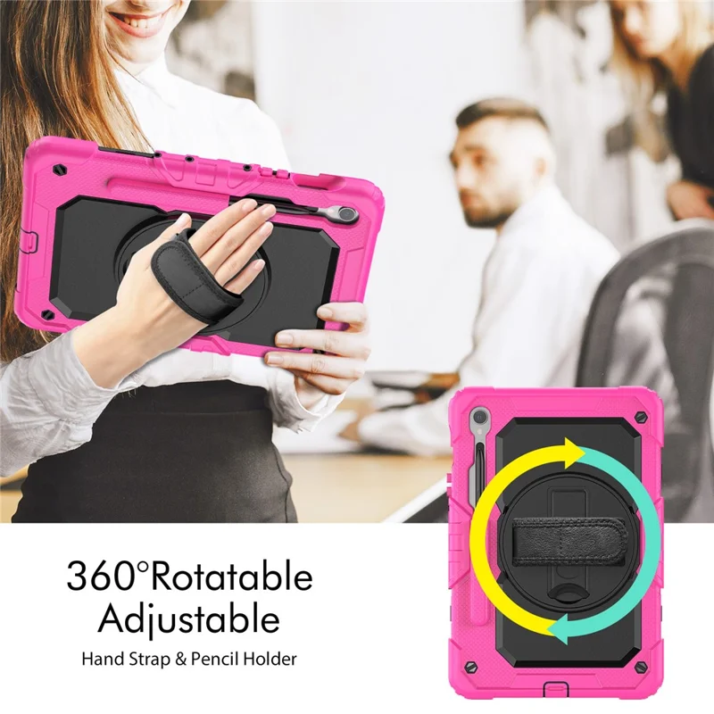 For Samsung Galaxy Tab S10 Lite / S10 FE / S9 FE SM-X510 SM-X516B PC+Silicone Kickstand Tablet Cover with Hand Strap - Black+Rose