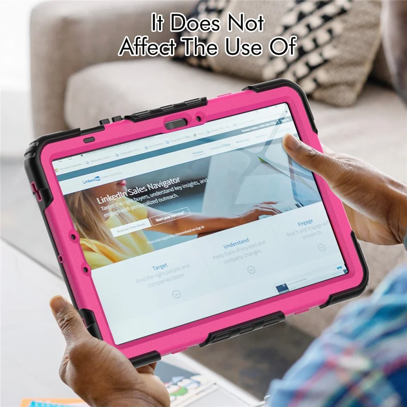 Cover per Samsung Galaxy Tab S9 FE SM-X510 SM-X516B con supporto, in PC+Silicone, Proteggi Schermo PET e Cinturino da Polso - Rosa+Nero