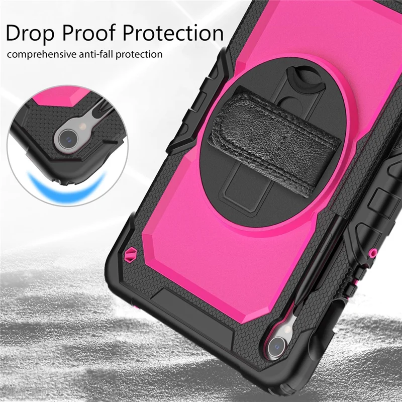 Cover per Samsung Galaxy Tab S9 FE SM-X510 SM-X516B con supporto, in PC+Silicone, Proteggi Schermo PET e Cinturino da Polso - Rosa+Nero