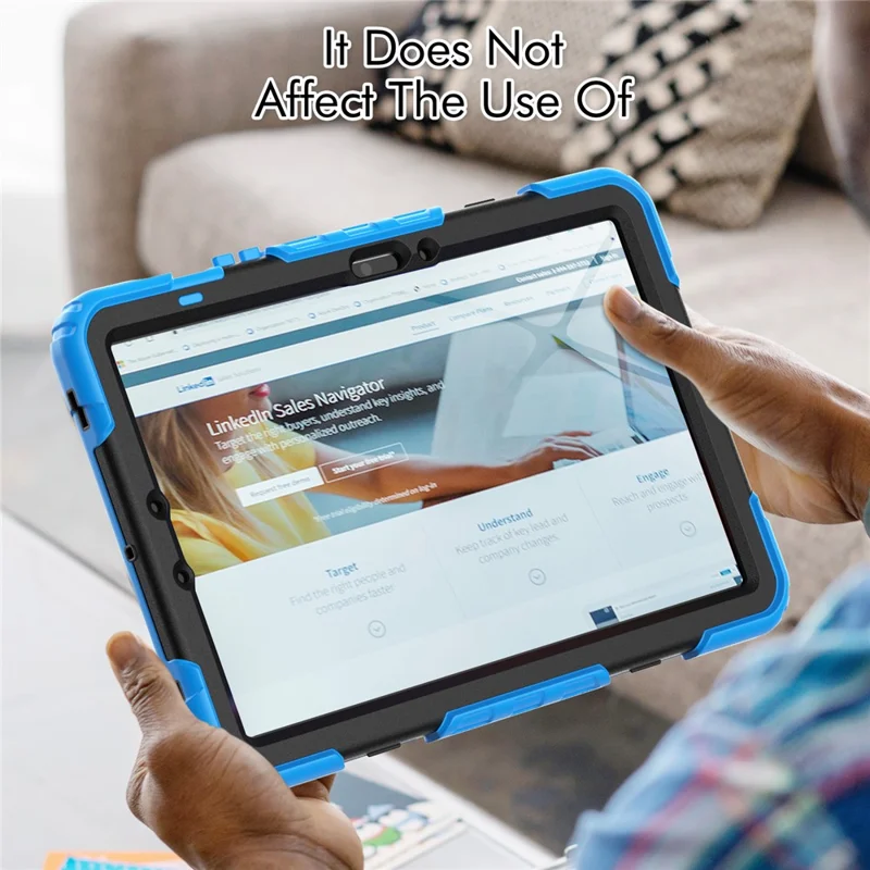 For Samsung Galaxy Tab S10 Lite / S10 FE / S9 FE SM-X510 SM-X516B PC+Silicone Kickstand Tablet Cover with Hand Strap - Black+Blue
