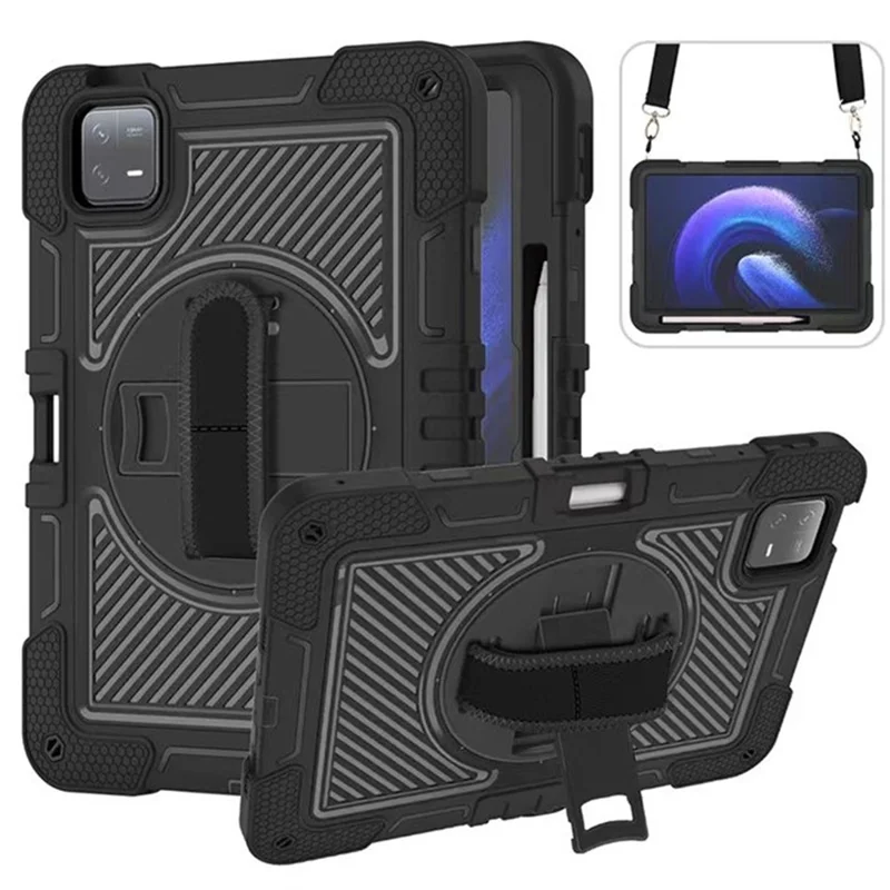 Per Xiaomi Pad 6 / Pad 6 Pro Custodia con supporto Antiurto Silicone+PC Custodia per tablet con tracolla - Tutto nero