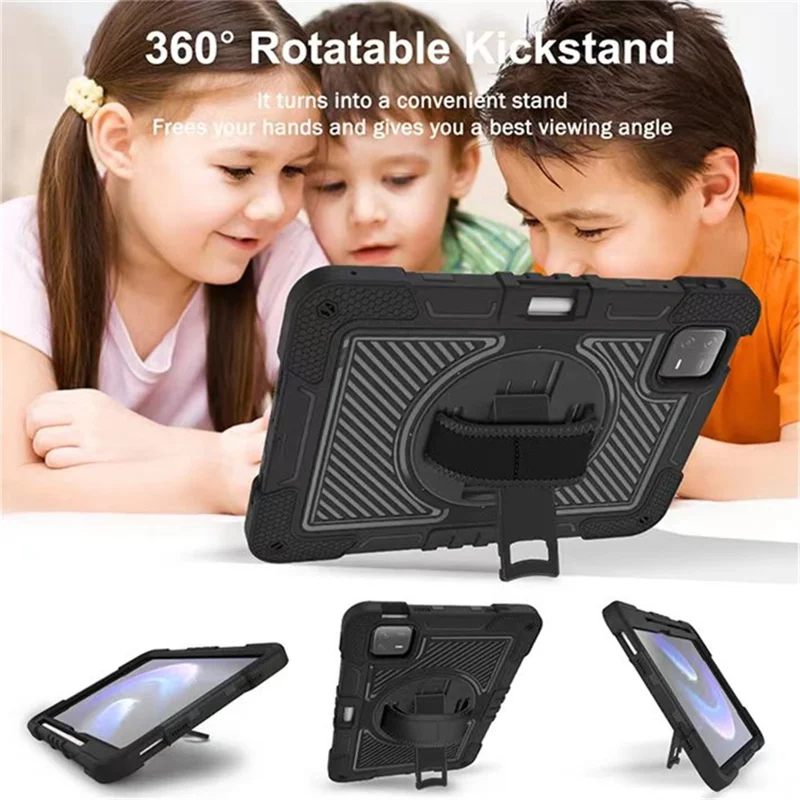 Per Xiaomi Pad 6 / Pad 6 Pro Custodia con supporto Antiurto Silicone+PC Custodia per tablet con tracolla - Tutto nero