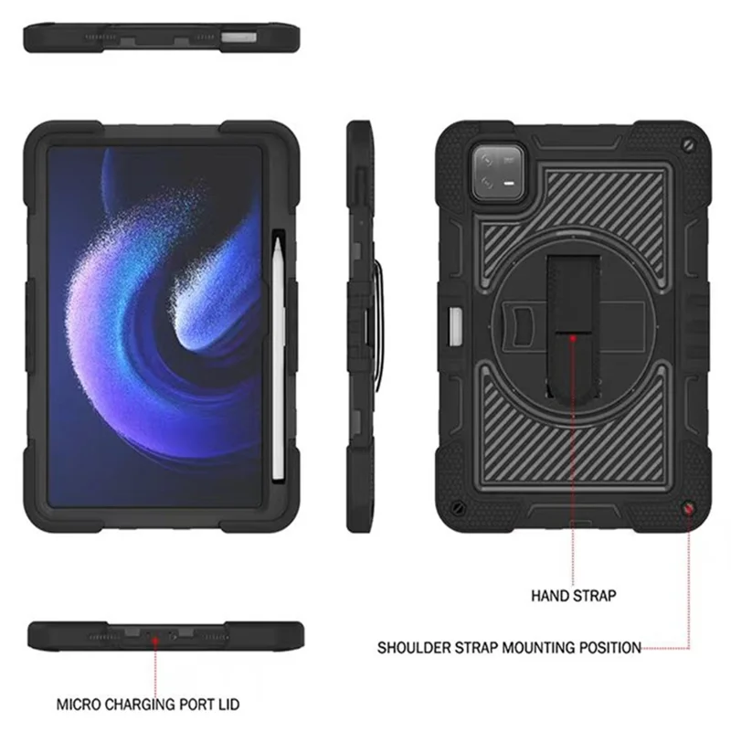 Per Xiaomi Pad 6 / Pad 6 Pro Custodia con supporto Antiurto Silicone+PC Custodia per tablet con tracolla - Tutto nero