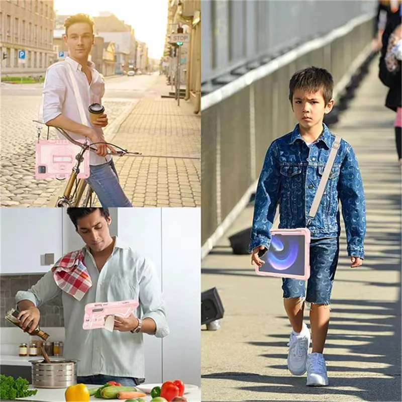 Standdæksel til Xiaomi Pad 6 / Pad 6 Pro, støddæmpende tablettilfælde i silikone+PC med skulderrem – lyserose