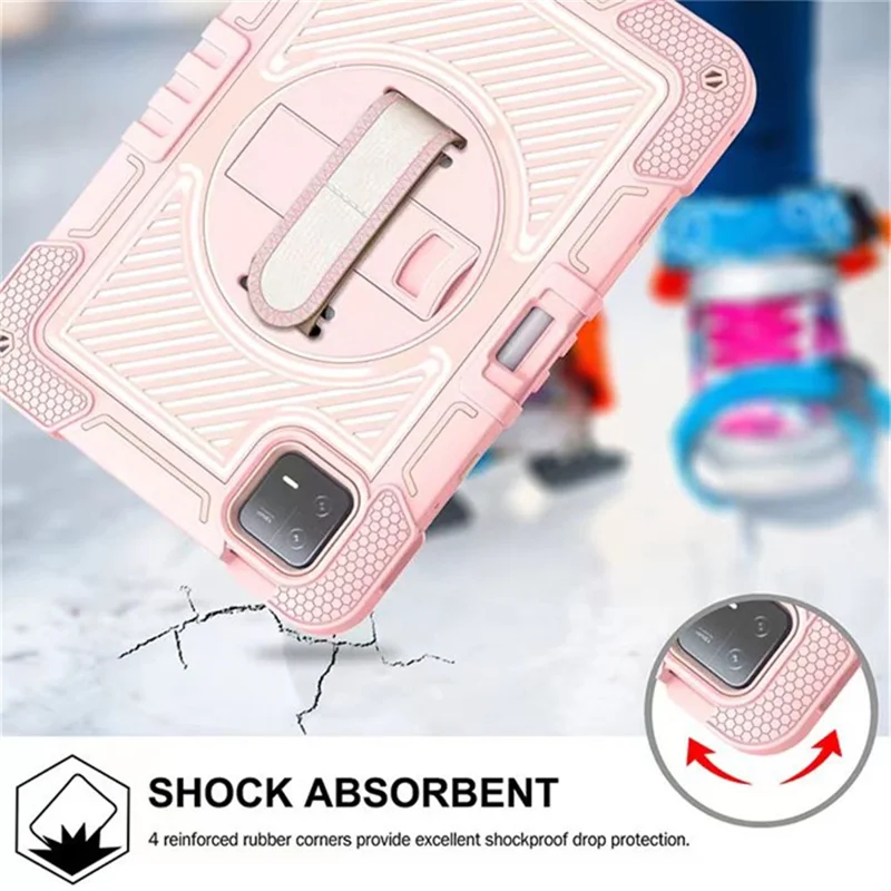 Standdæksel til Xiaomi Pad 6 / Pad 6 Pro, støddæmpende tablettilfælde i silikone+PC med skulderrem – lyserose