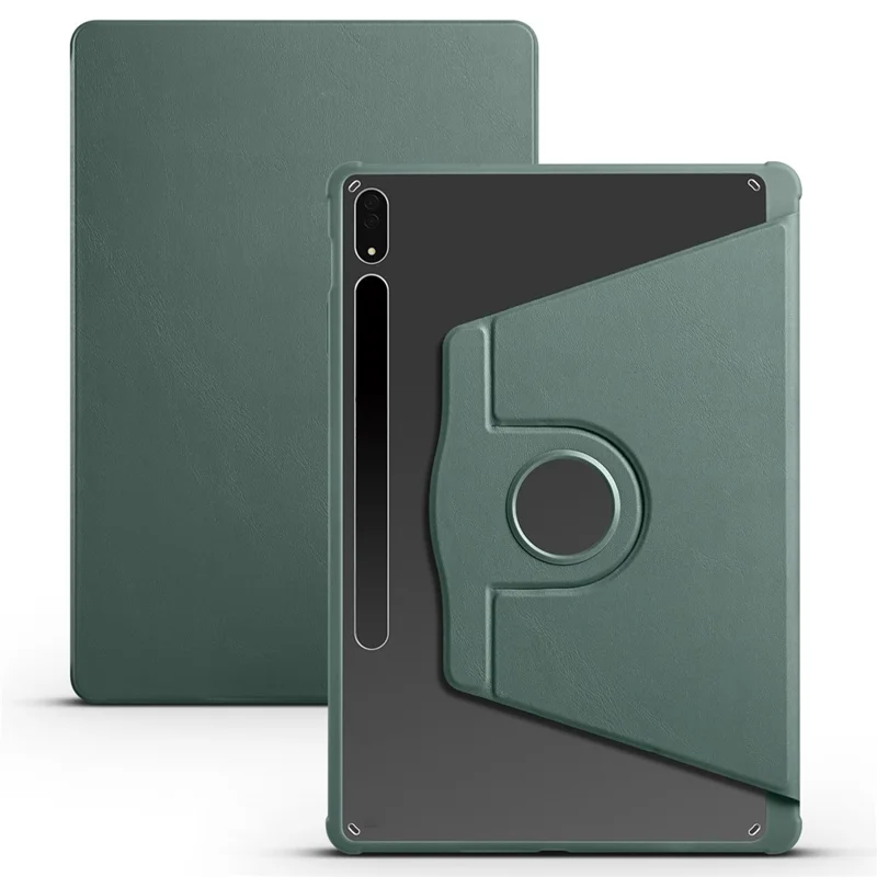 For Samsung Galaxy Tab S9+ PU Leather Acrylic Tablet Case 360-Degree Rotating Stand Anti-scratch Cover - Blackish Green