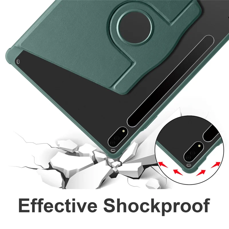 For Samsung Galaxy Tab S9+ PU Leather Acrylic Tablet Case 360-Degree Rotating Stand Anti-scratch Cover - Blackish Green
