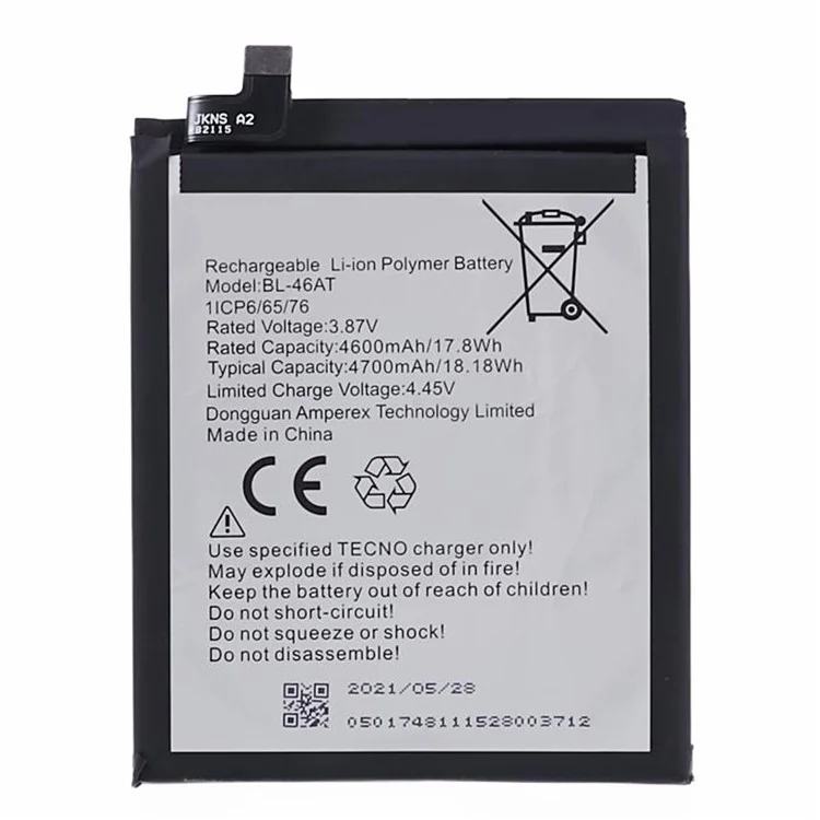 Para TECNO Phantom X 3,87V 4600mAh Bateria de Polímero de Íon de Lítio Conjunto de Peças de Reposição (Codificar: BL-46AT)