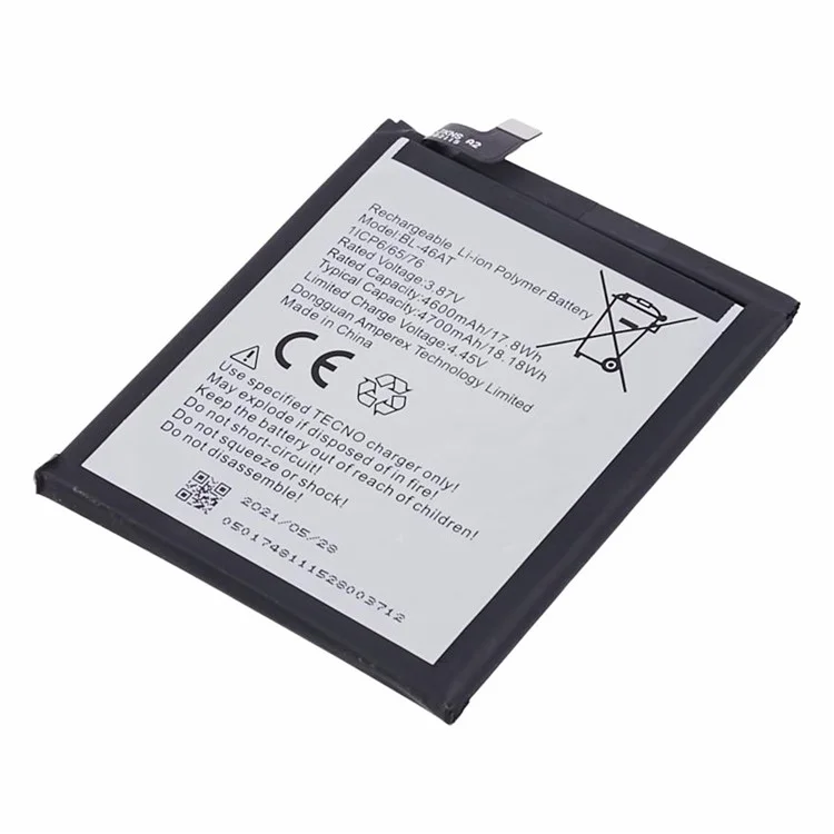 Para TECNO Phantom X 3,87V 4600mAh Bateria de Polímero de Íon de Lítio Conjunto de Peças de Reposição (Codificar: BL-46AT)