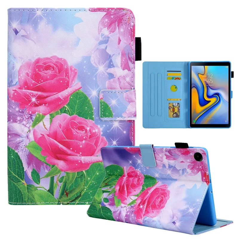 For Samsung Galaxy Tab A11+ / A9+ X210 / 215 / X216B Folding Stand Cover Leather Pattern Smart Tablet Case - Red Rose
