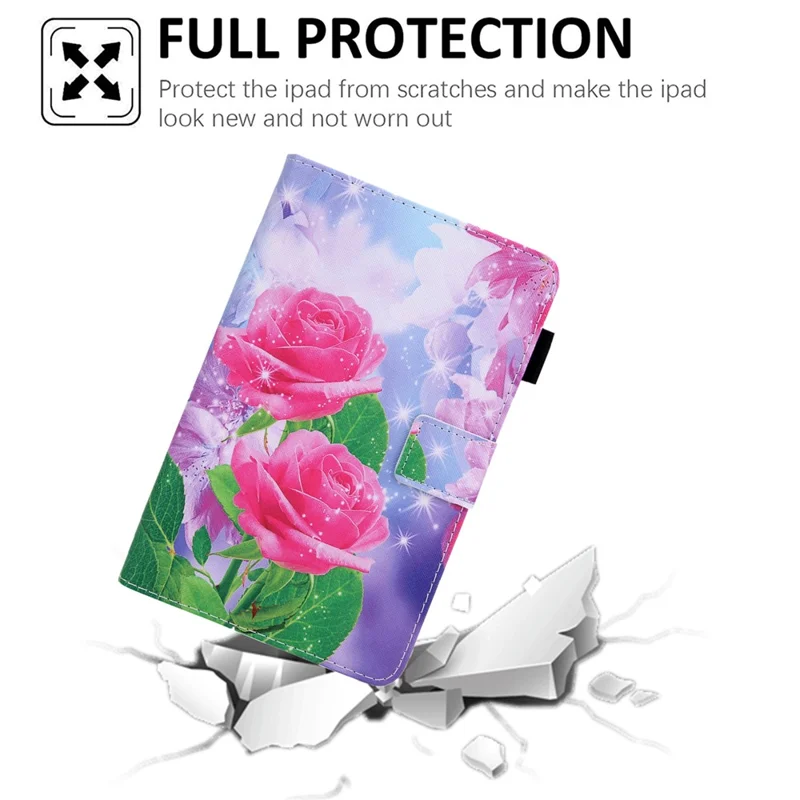 For Samsung Galaxy Tab A11+ / A9+ X210 / 215 / X216B Folding Stand Cover Leather Pattern Smart Tablet Case - Red Rose