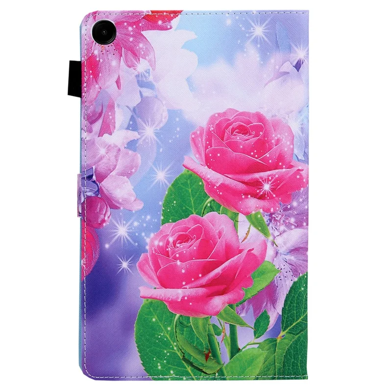 For Samsung Galaxy Tab A11+ / A9+ X210 / 215 / X216B Folding Stand Cover Leather Pattern Smart Tablet Case - Red Rose