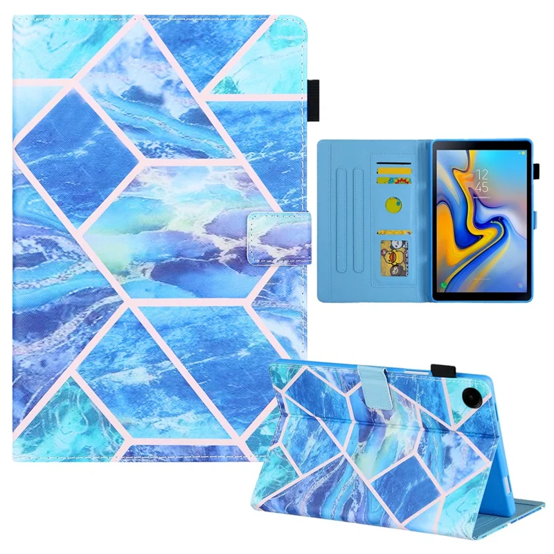 Funda de cuero para Samsung Galaxy Tab A11 / A9 X110 / X115, funda con diseño de cuadros azules, encendido/apagado automático - Azul cuadros