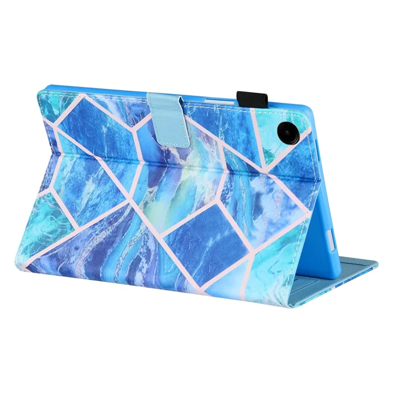 Funda de cuero para Samsung Galaxy Tab A11 / A9 X110 / X115, funda con diseño de cuadros azules, encendido/apagado automático - Azul cuadros