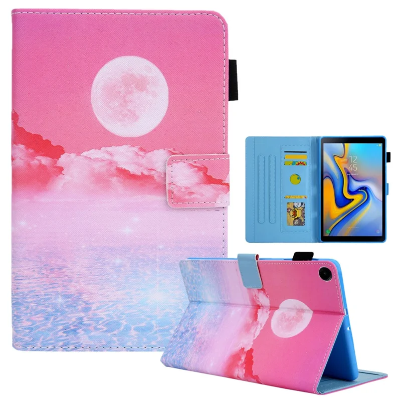 For Samsung Galaxy Tab A11 / A9 X110 / X115 Leather Case Auto Wake / Sleep Pattern Tablet Cover - Red Moon