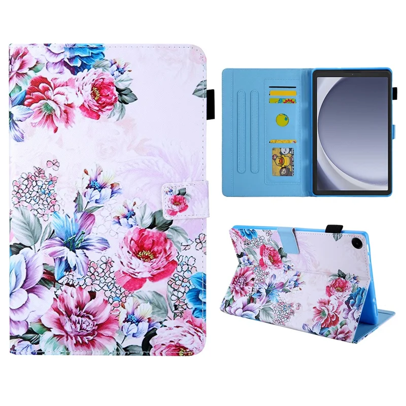 For Samsung Galaxy Tab A9 X110 / X115 Leather Folio Case Auto Sleep / Wake Pattern Sleeve Cover - Roses