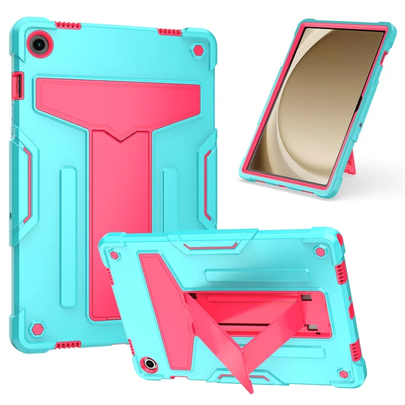 Til Samsung Galaxy Tab A9+ Støjsikker Taske med T-formet Ståstand til Tablet - Mint Grøn / Rose