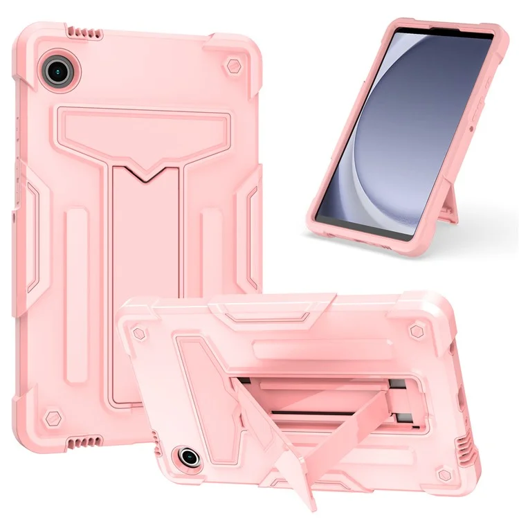 For Samsung Galaxy Tab A9 PC+Silicone Case T-Shaped Kickstand Protective Tablet Cover - Rose Gold