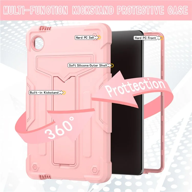 For Samsung Galaxy Tab A9 PC+Silicone Case T-Shaped Kickstand Protective Tablet Cover - Rose Gold