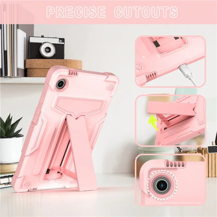 For Samsung Galaxy Tab A9 PC+Silicone Case T-Shaped Kickstand Protective Tablet Cover - Rose Gold