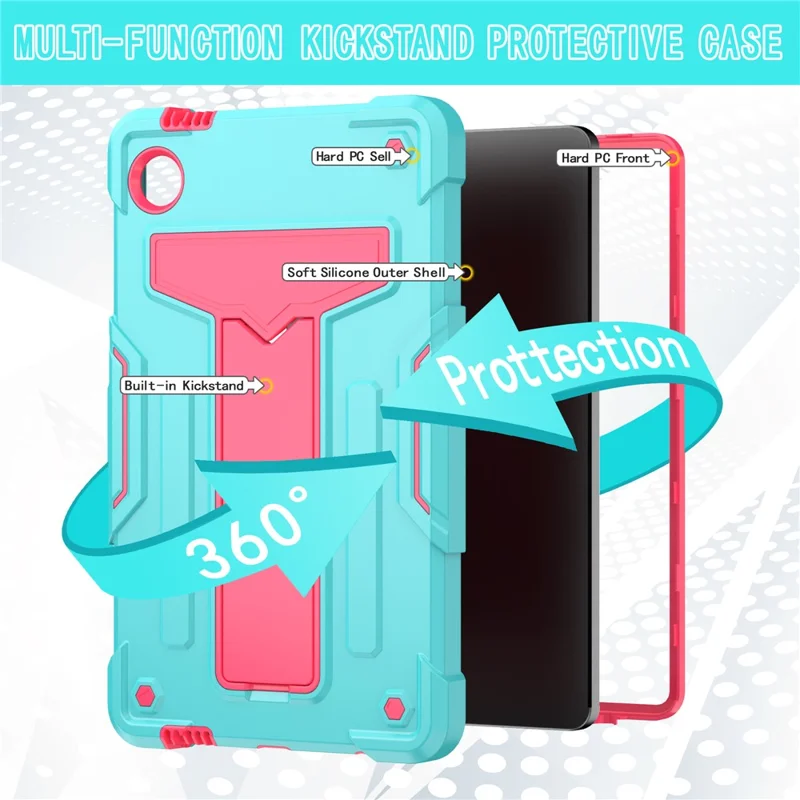 For Samsung Galaxy Tab A9 PC+Silicone Case T-Shaped Kickstand Protective Tablet Cover - Mint Green / Rose