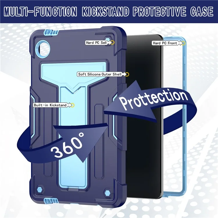 For Samsung Galaxy Tab A9 PC+Silicone Case T-Shaped Kickstand Protective Tablet Cover - Navy Blue / Blue