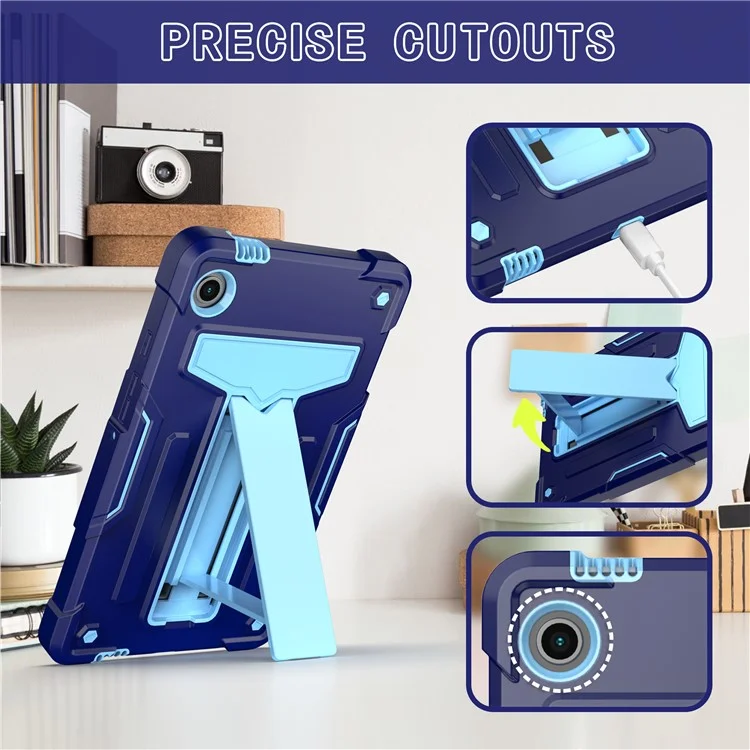 For Samsung Galaxy Tab A9 PC+Silicone Case T-Shaped Kickstand Protective Tablet Cover - Navy Blue / Blue