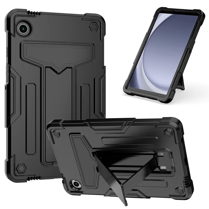 For Samsung Galaxy Tab A9 PC+Silicone Case T-Shaped Kickstand Protective Tablet Cover - Black