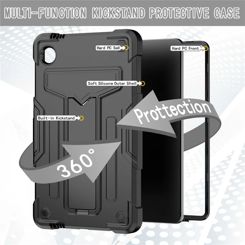 For Samsung Galaxy Tab A9 PC+Silicone Case T-Shaped Kickstand Protective Tablet Cover - Black
