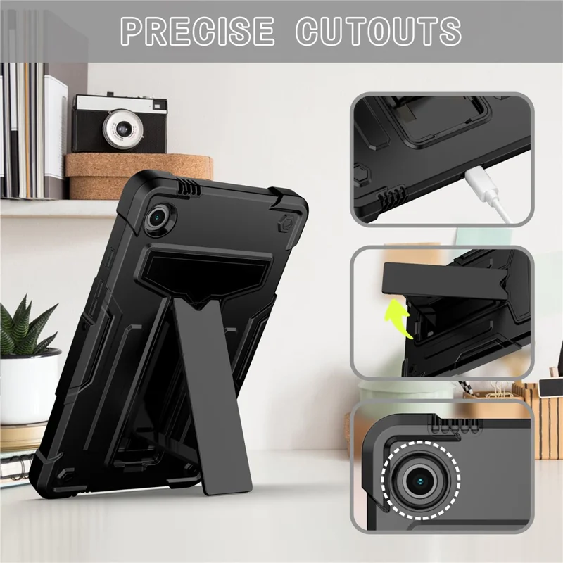 For Samsung Galaxy Tab A9 PC+Silicone Case T-Shaped Kickstand Protective Tablet Cover - Black