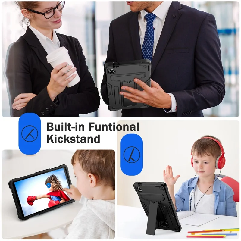 For Samsung Galaxy Tab A9 PC+Silicone Case T-Shaped Kickstand Protective Tablet Cover - Black