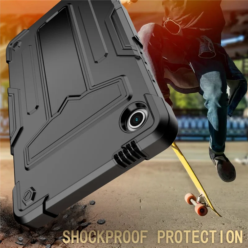 For Samsung Galaxy Tab A9 PC+Silicone Case T-Shaped Kickstand Protective Tablet Cover - Black