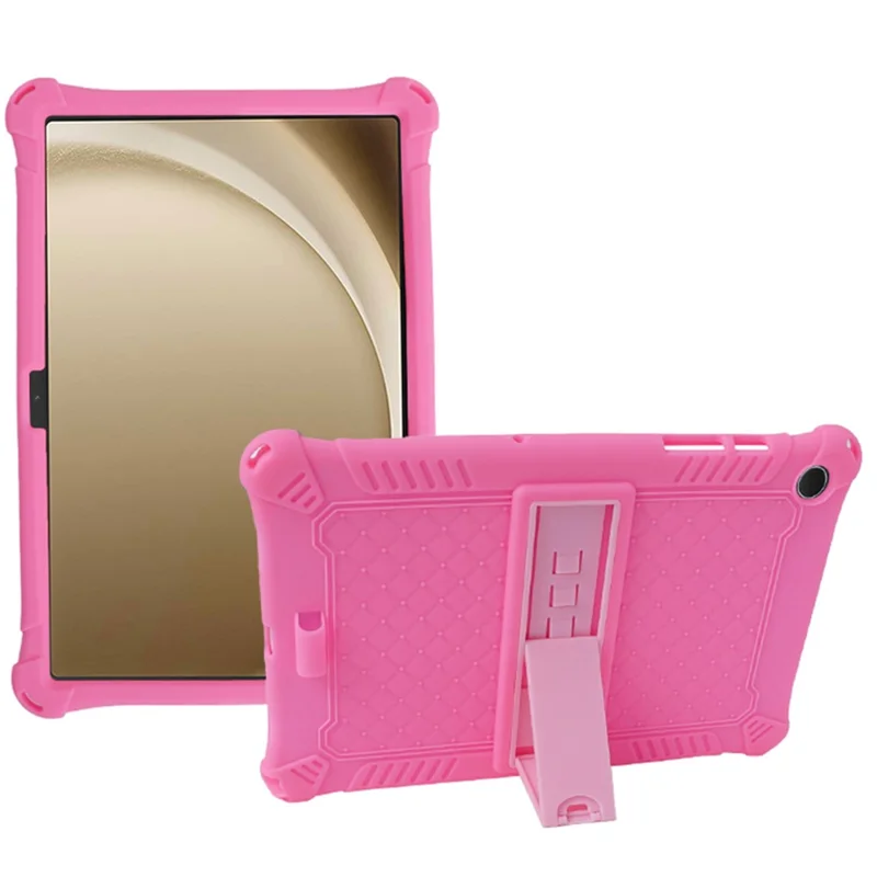 For Samsung Galaxy Tab A9+ X210 / X215 / X216 Silicone Case Retro Texture Kickstand Tablet Cover - Pink