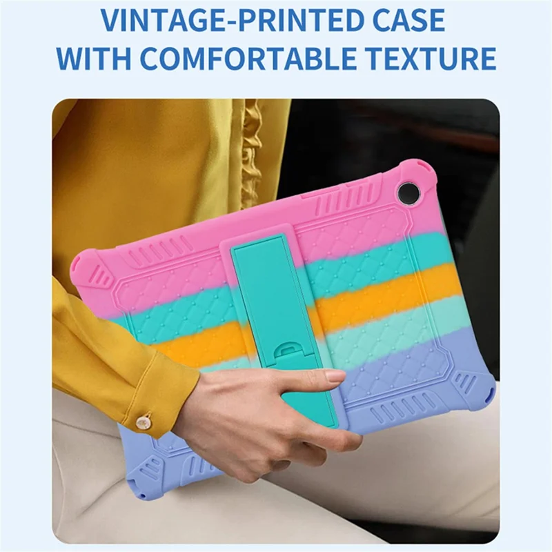 For Samsung Galaxy Tab A9+ X210 / X215 / X216 Silicone Case Kickstand Tablet Cover with Lanyard - Colorful Pink