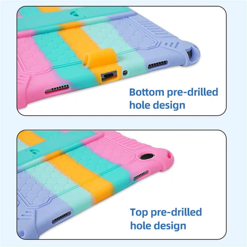 For Samsung Galaxy Tab A9+ X210 / X215 / X216 Silicone Case Kickstand Tablet Cover with Lanyard - Colorful Pink