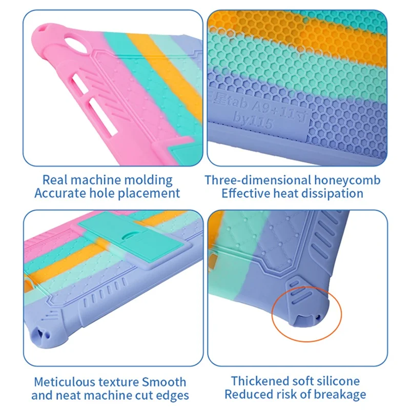 For Samsung Galaxy Tab A9+ X210 / X215 / X216 Silicone Case Kickstand Tablet Cover with Lanyard - Colorful Pink