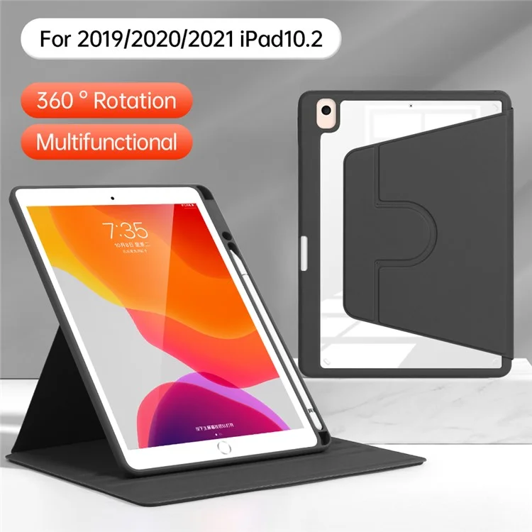 For iPad 10.2 (2019) / (2020) / (2021) / Pro 10.5-inch (2017) / Air 10.5 inch (2019) Folio Rotary Stand Cover Auto Wake / Sleep Tablet Case - Black